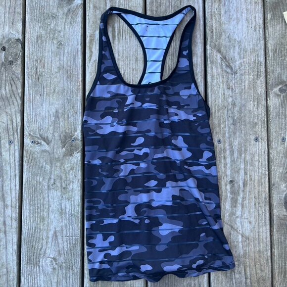 Zyia Active Sheer Striped Racerback Tank Small Black Gray Camo - Picture 1 of 7